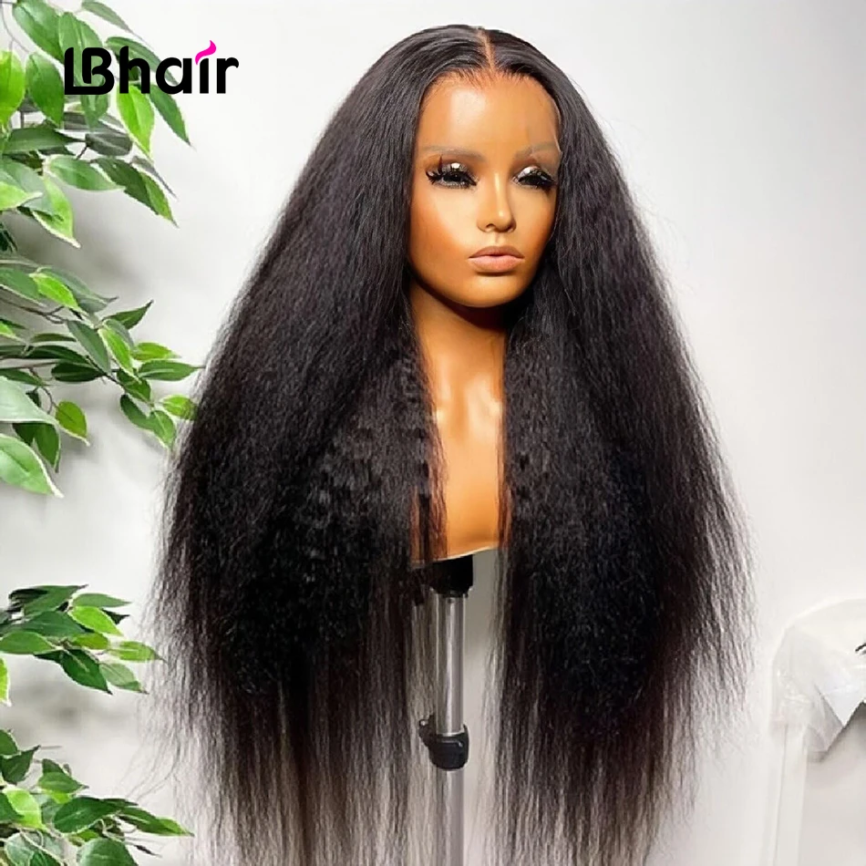 LBhair 13x6 Kinky Straight Human Hair Lace Front Wigs for Black Women Pre Bleached Knots Kinky Straight Human Hair Wig 26 Inch