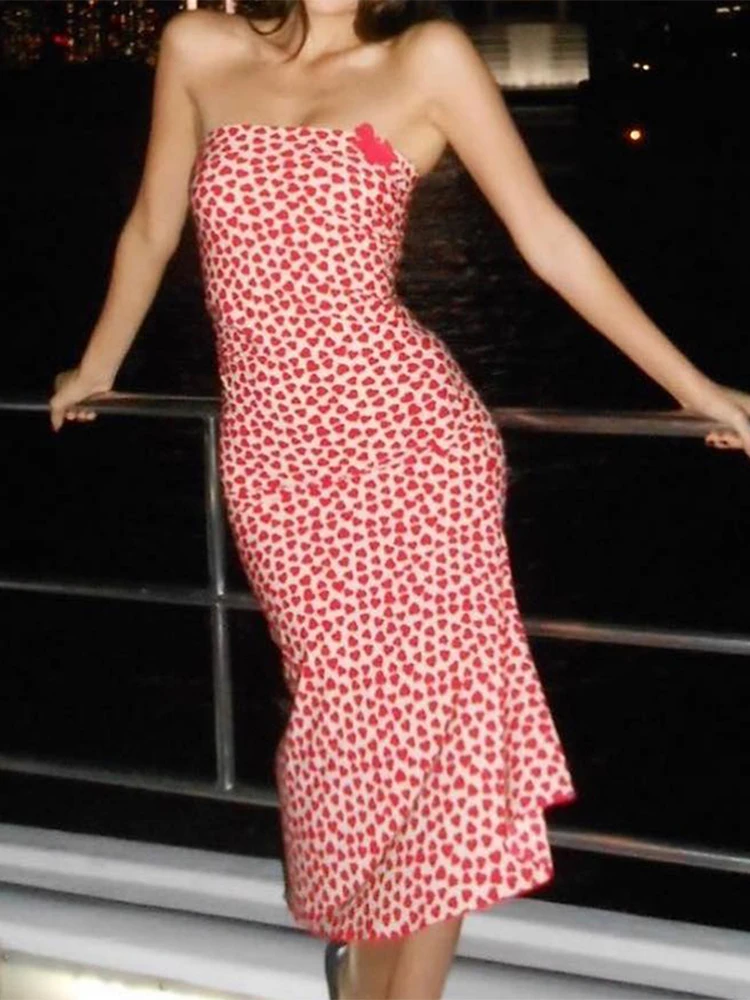 Rotes, figurbetontes Abendkleid für Damen mit Schlitz, schulterfrei, Vintage-Stil, Luxuskleider, Y2k-Party, Club, einteilige Kleider, Kokette-Kleidung