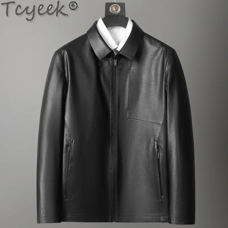 Tcyeek Real Leather Jacket Men Business Casual Male Leather Coat Spring Autumn Clothes New Style Cowhide Coats Jaqueta De Couro