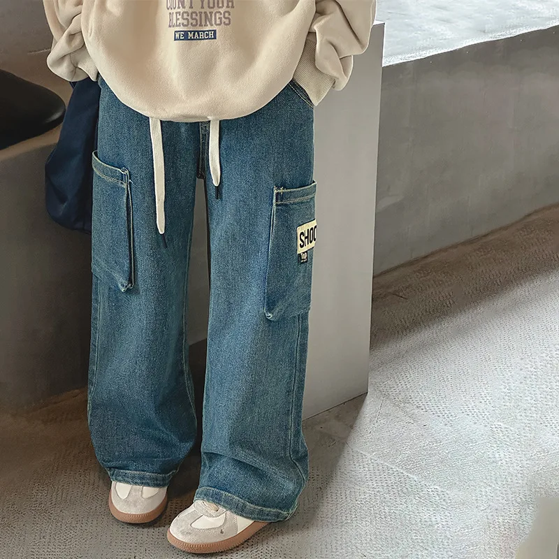 

Girls Pants Cargo Jeans 2023 Autumn New Childrens Style All Casual Pant Fashionable Slacks Simple All-match Girls Long Pants