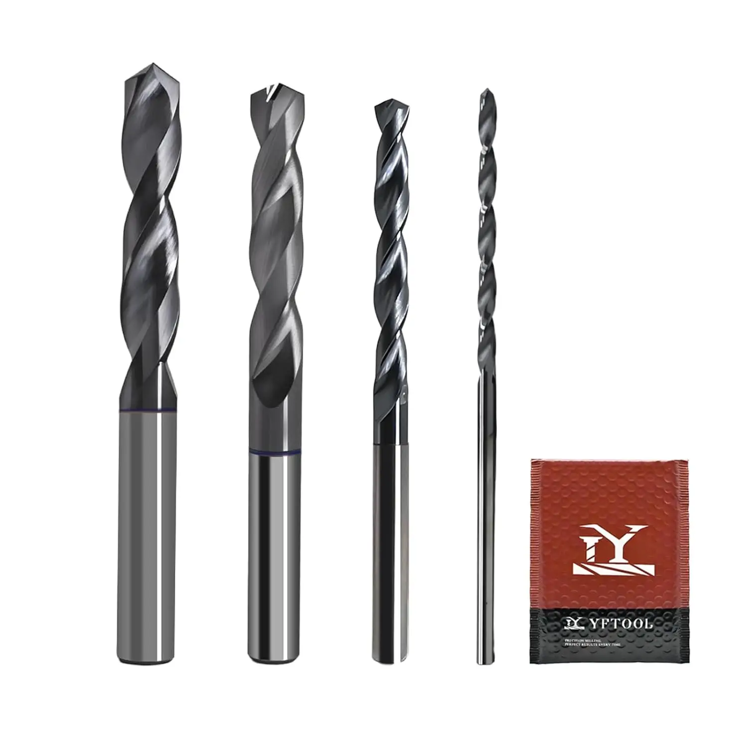 

Tungsten Carbide Drill Bit Set for Hardened Steel, Stainless Steel, Metal - 4 Pcs 1/16 to 1/4 Inch with 135° Point Angle