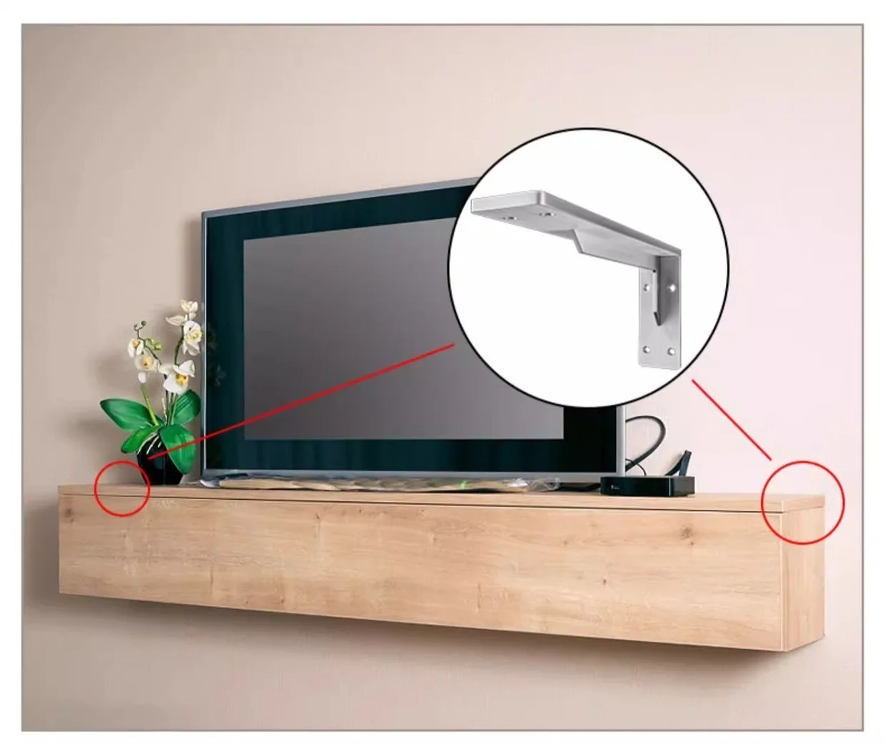 Edelstahl Verstärkte Schwerlast-Dreieckshalterung Wandmontierte Regalhalterung Aufbewahrungsregal Hängender TV-Schrank Versteckt – Detail 13