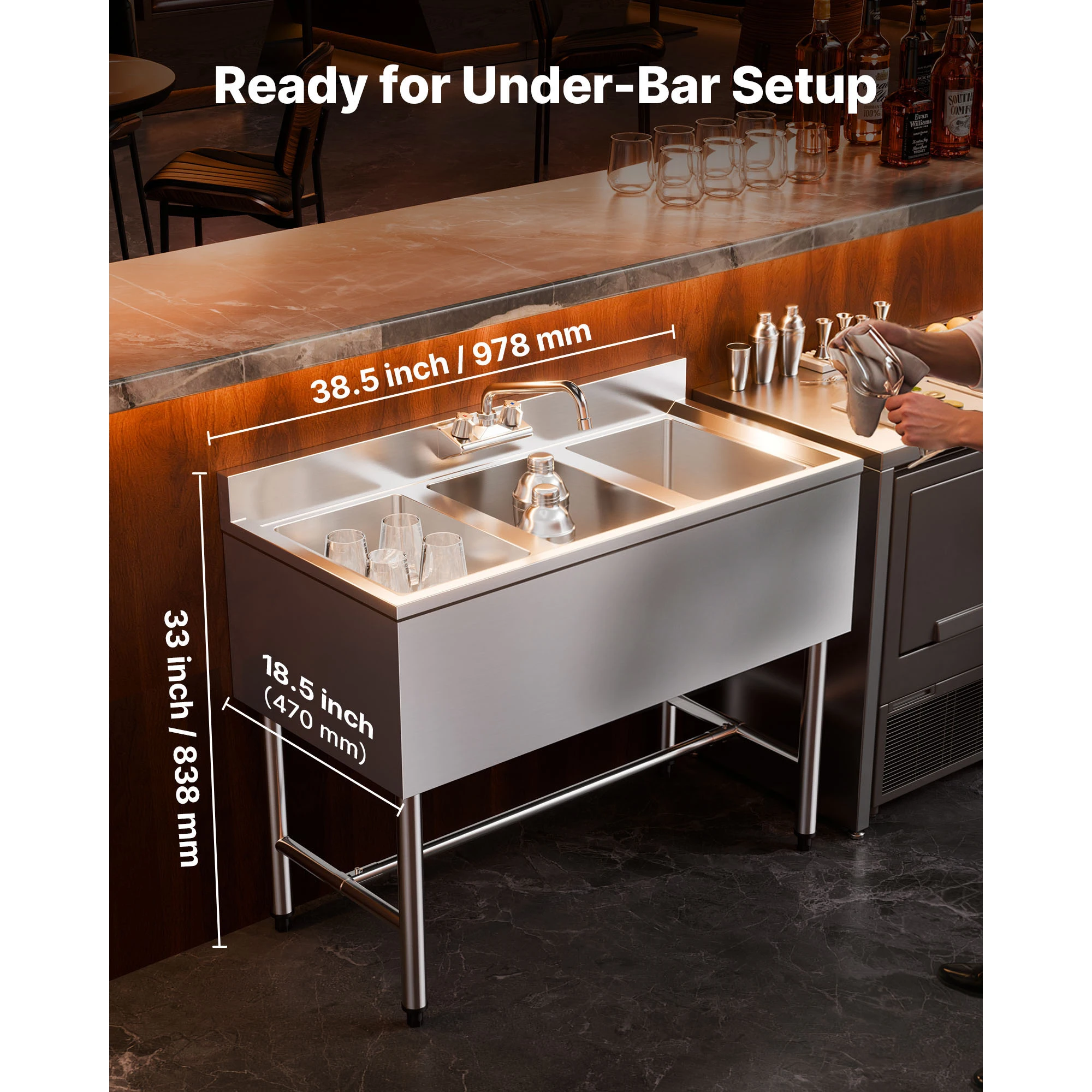 VEVOR Évier de Cuisine à 3 Cuv - Commercial Kitchen Backsplash avis et prix