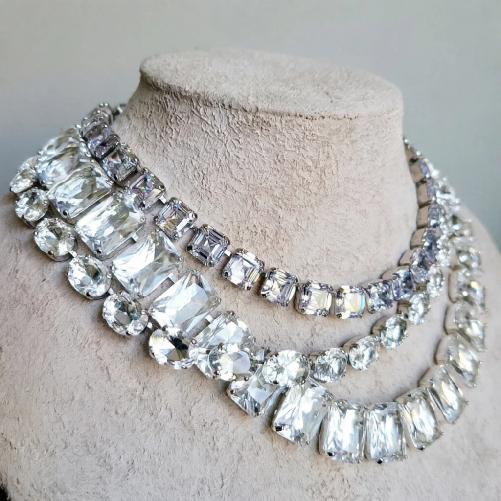 Women Luxury Paved Crystal Tennis Chain Necklace Vintage Trend 2026 Bling White Rectangle Glass Collar Adjustable Neck Jewelry