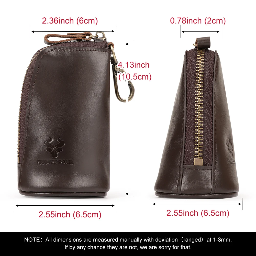 Vintage Genuine Leather Key Case Coin Purse Multifunctional Zip Key Holder Wallet with Key Ring & Hook to Organize Keys & Coins
