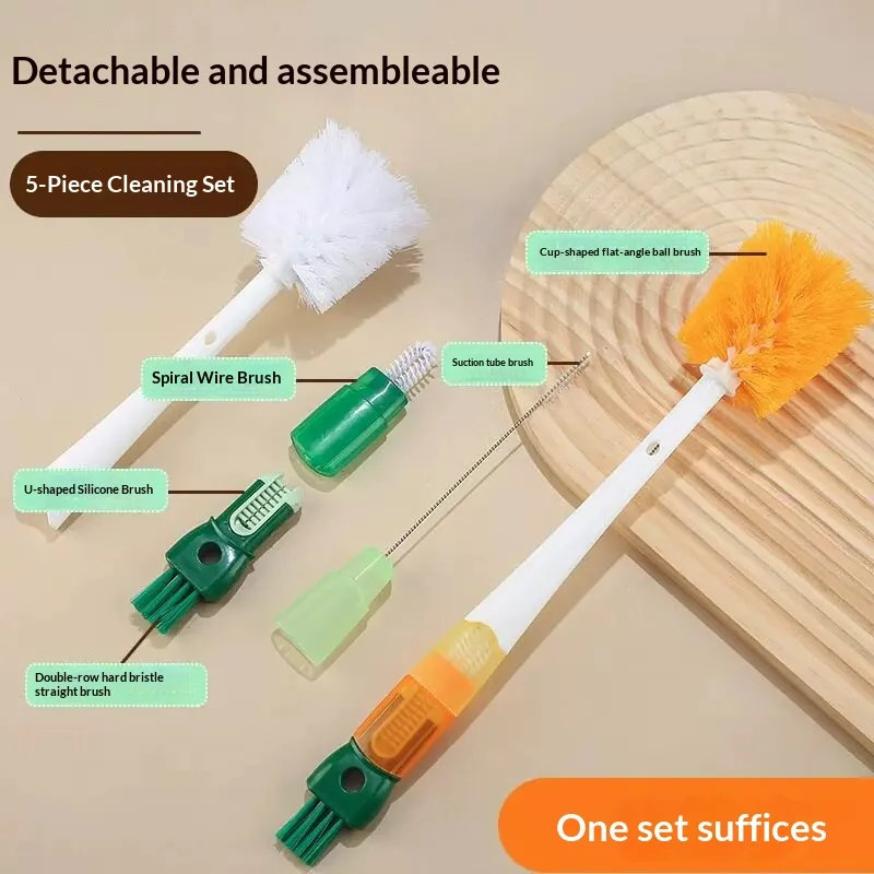 5 in 1 Bottle Cleaning Brush Set, Multi-functional Cup Gap Cleaner, Straw Brush for Water Bottle Kitchen Cleaning Tools