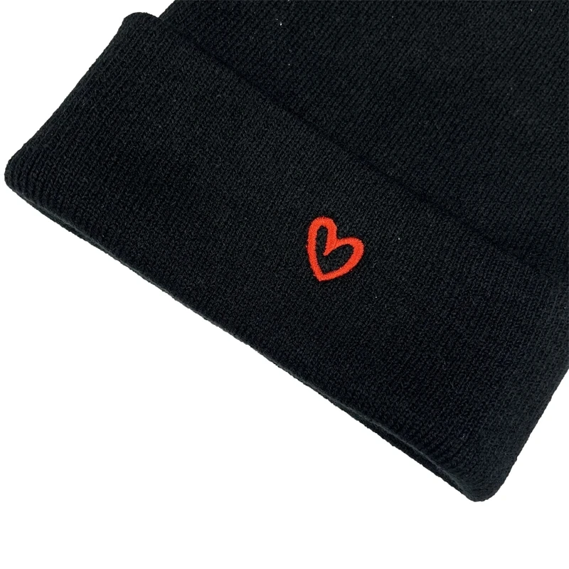 Warm Love Embroidery Knit Hat Unisex Couple Skull Hat Candy Color Ski Knitted hat Outdoor Casual Cold Hat Beanie Bonnet Cap