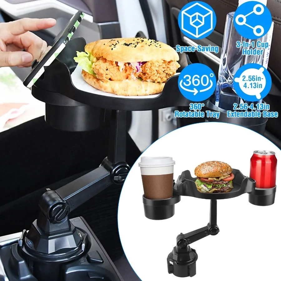 

Car Cup Holder Expander 360 Rotating Car Tray Bottle Holder