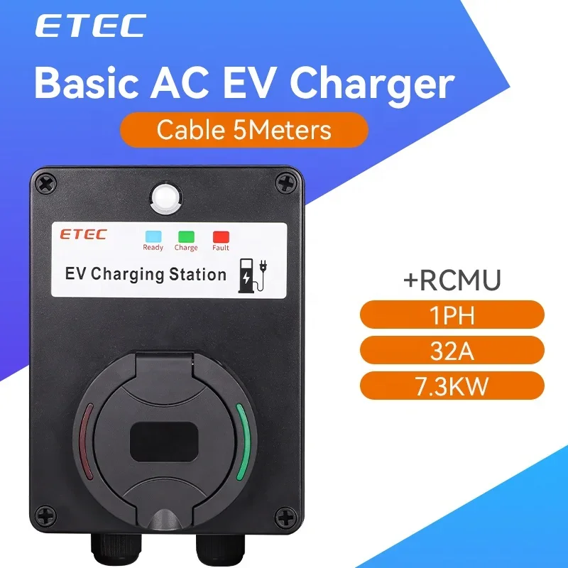 Low Price Basic Wallbox Charging Single-phase 32A 7.3KW Type 2 IEC 62196-2 Outlet With RCMU Unit