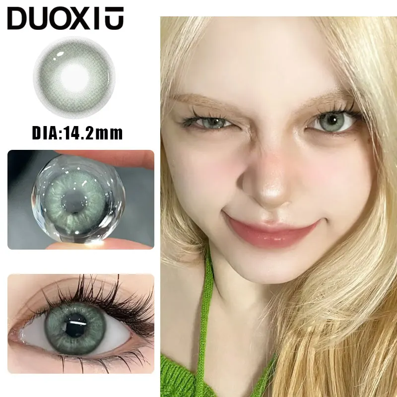 DuoXiu-Lentes de Contato para Cor dos Olhos, Lentes Esclera Azul Verde, Grau Prescrição, 0.0.00 a-8.00, Alunos de Beleza, 1 Par