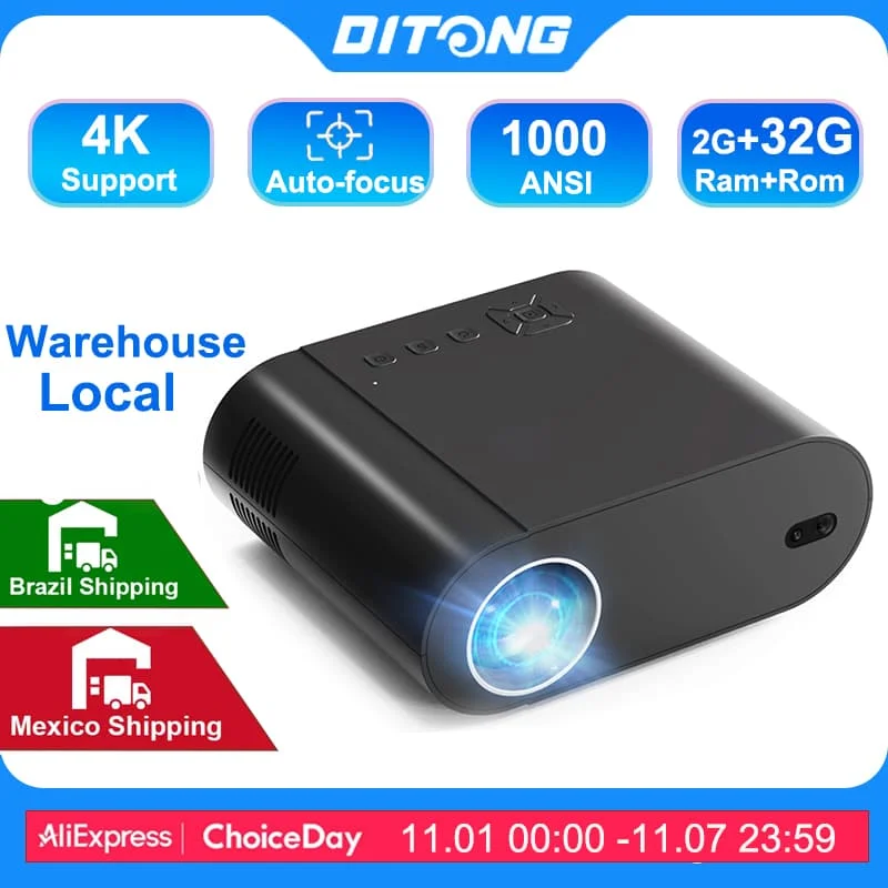 DITONG كامل HD 1080P العارض 5G LED 4K السيارات كيستون فيديو Proyector فيلم شعاع أندرويد العارضات المسرح المنزلي السينما متعاطي المخدرات