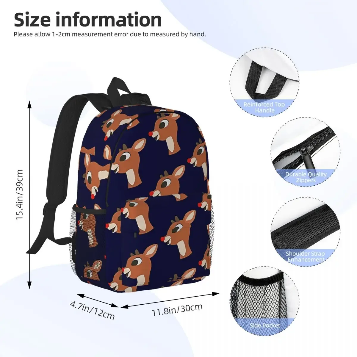 Rudolph The Red Nose Raindeer Backpack Boys Girls Bookbag Casual Students School Bag Laptop Rucksack Shoulder Bag Large Capacity