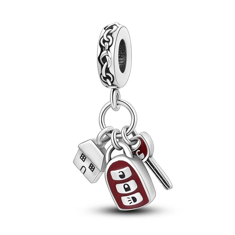 Original 925 Sterling Silver Car Key Charms Pendant For 3mm Silver Bracelet DIY Women Birthday Jewelry Gift
