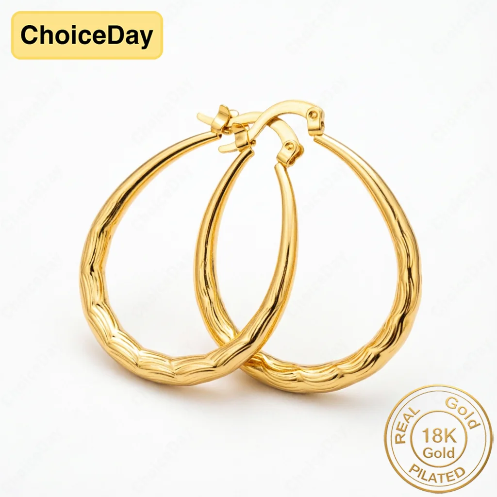 18K Gold-Plated 30mm Exquisite Textured Round Earrings – Stylish Wedding Jewelry & Gift for Women
