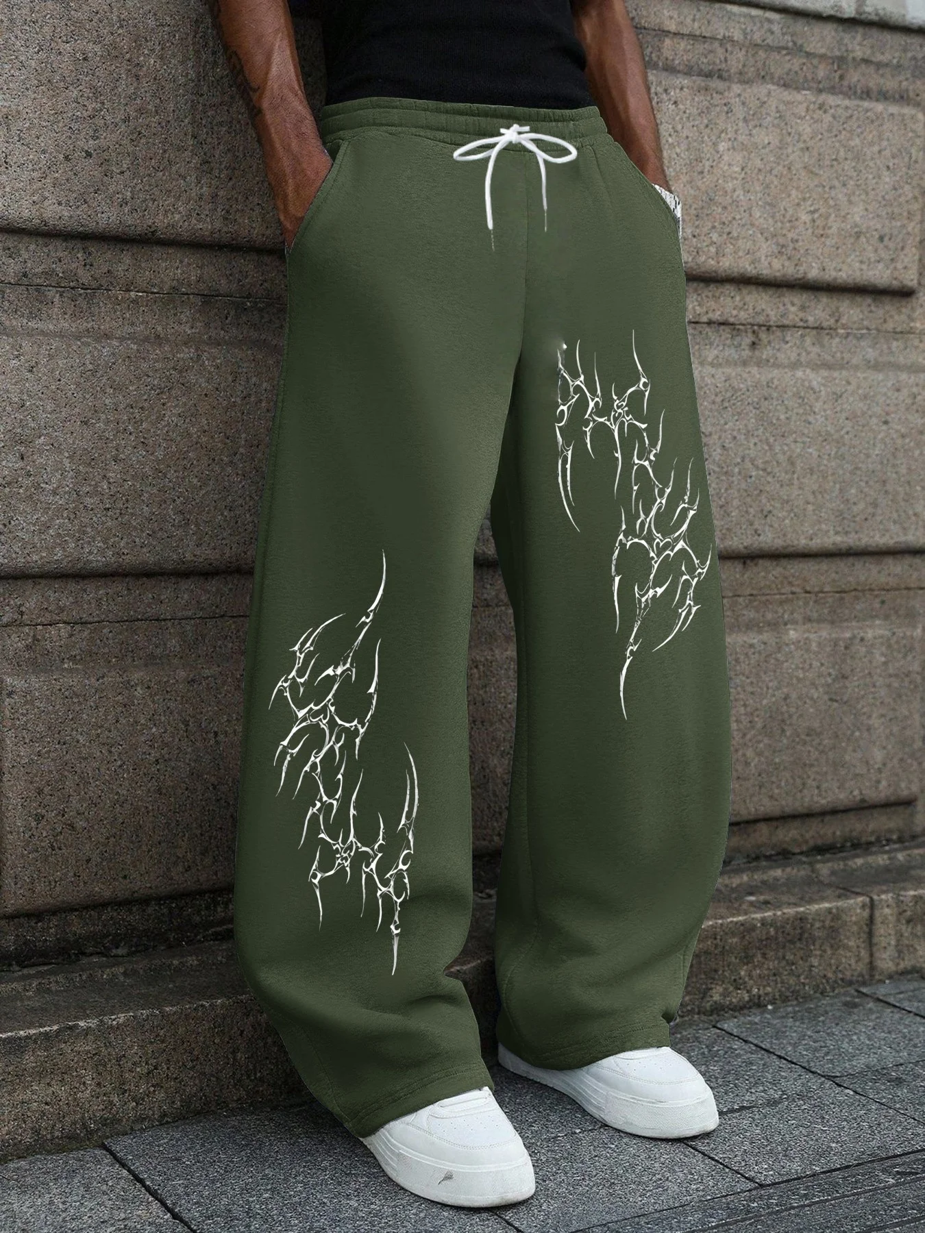2026 Neues Modell Herren Gothic Vertikale Grafik Weite Jogginghose mit Kordelzug Lose Gerade Baggy Y2K Dark Punk Streetwear Hose. – Detail 5