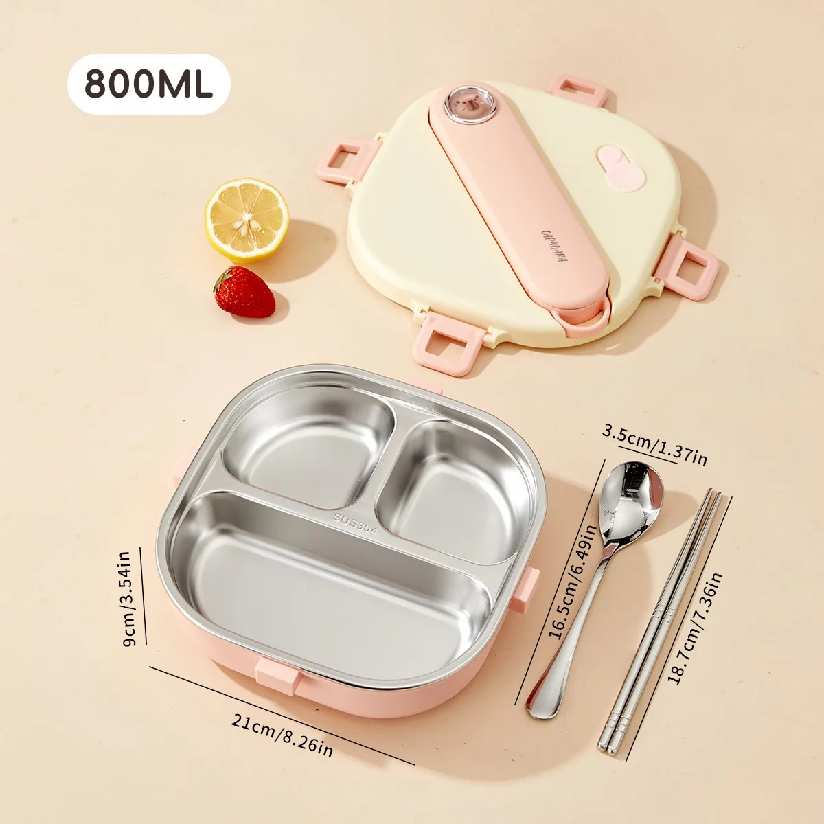 3/4 Vakken Draagbare Vierkante Lunchbox Met Bestek Capybara 304 RVS Gedeelde Lunchbox Voor Kinderen Studenten Verwarmbaar