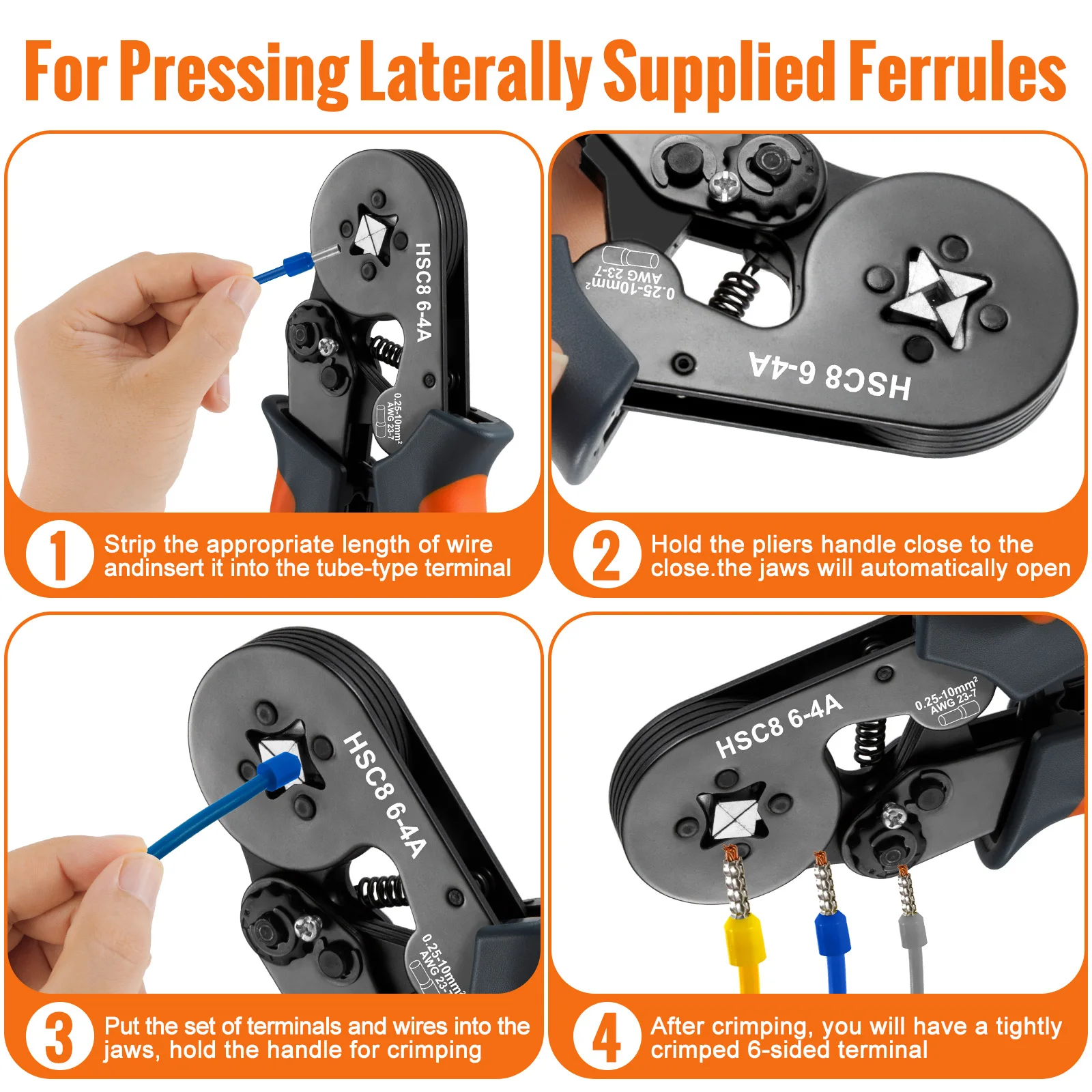 WOZOBUY Tube Terminal Crimping Tools Ferrule Crimping Pliers HSC8 6-4 0.25-10mm² 23-7AWG Square Ratcheting Electrician Clamp Set