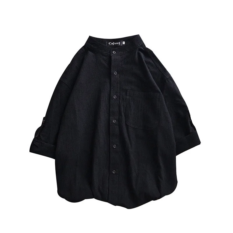 Summer New Men's Stand Up Collar Seven Quarter Sleeved Shirt, Cool and Casual Long Sleeved Jacket