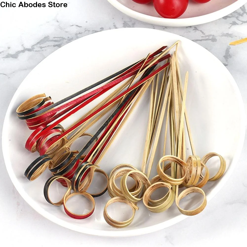 

Party 100Pcs Decorative Bamboo Disposable Eco-friendly Fancy Sticks Appetizers Picks Ring Toothpick Cocktail Skewer