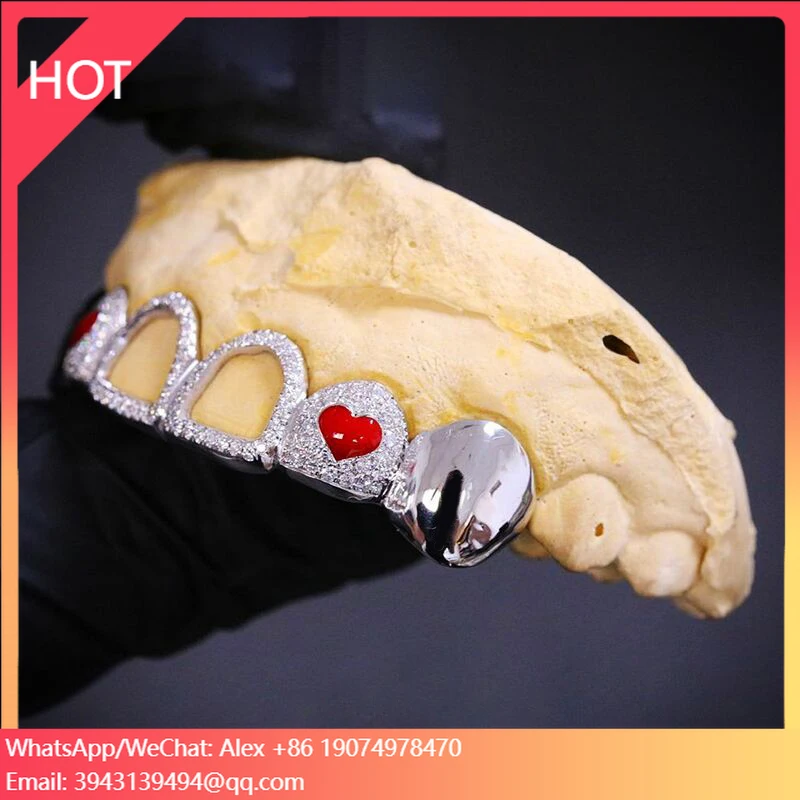 

Drop Shipping Custom Gold Plated Silver 925 Moissanite Zircon Diamond Grillz Teeth Hop Statement Jewelry Grillz For Teeth