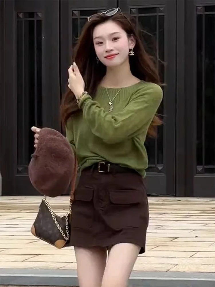 

Ele een Long Sve вязаный топ женский повседневный круглый Ne Base irt осенний новый Sle Commute Faion прямой крой