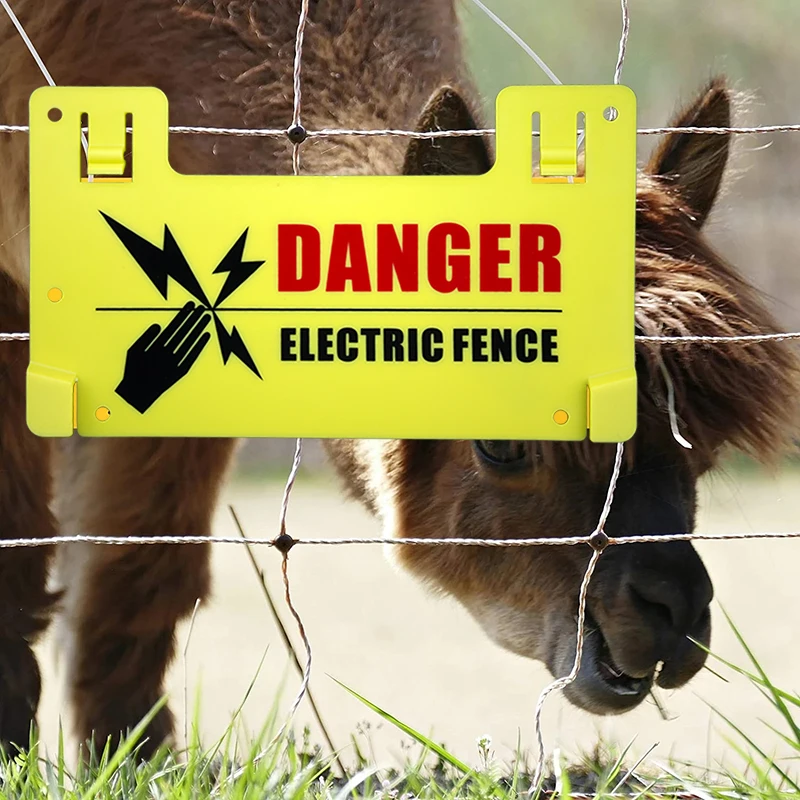 10 Pieces Electric Fence Warning Signs For Farm Home Poultry Goat Horse Plastic Yellow Caution Electric Fencing Warn Board Signs