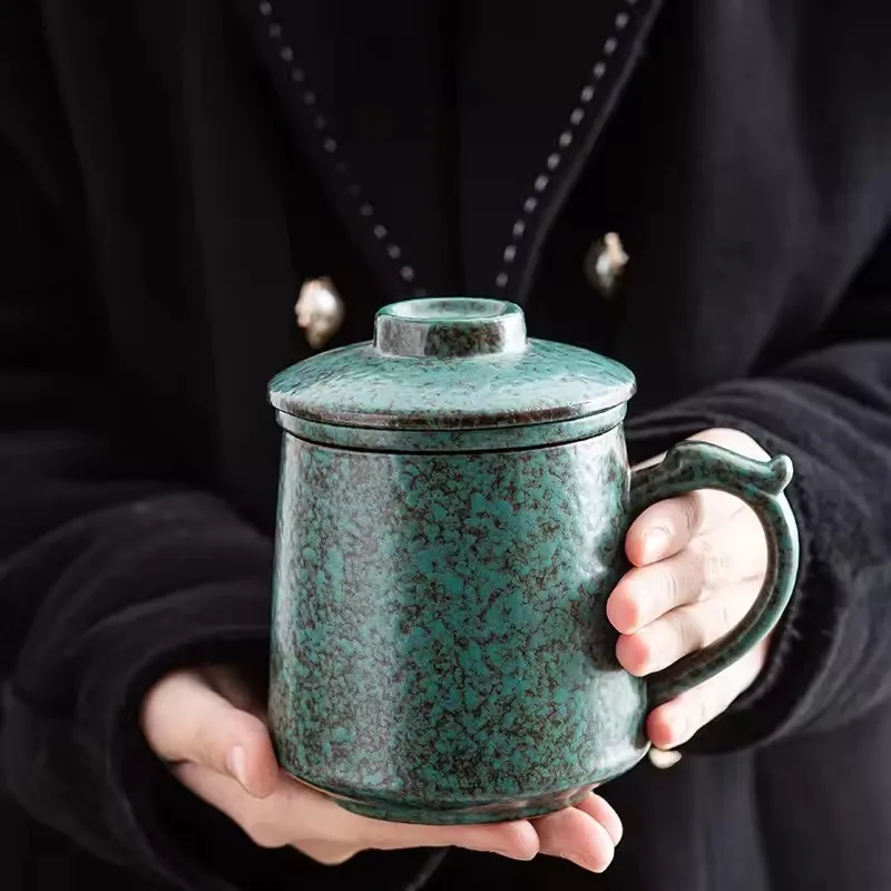 Retro Ceramic Mug Large Tea Cup with Filter Personalized Coffee Mug Portable Kitchen Drinkware Elegant pretty Holiday Gift Idea