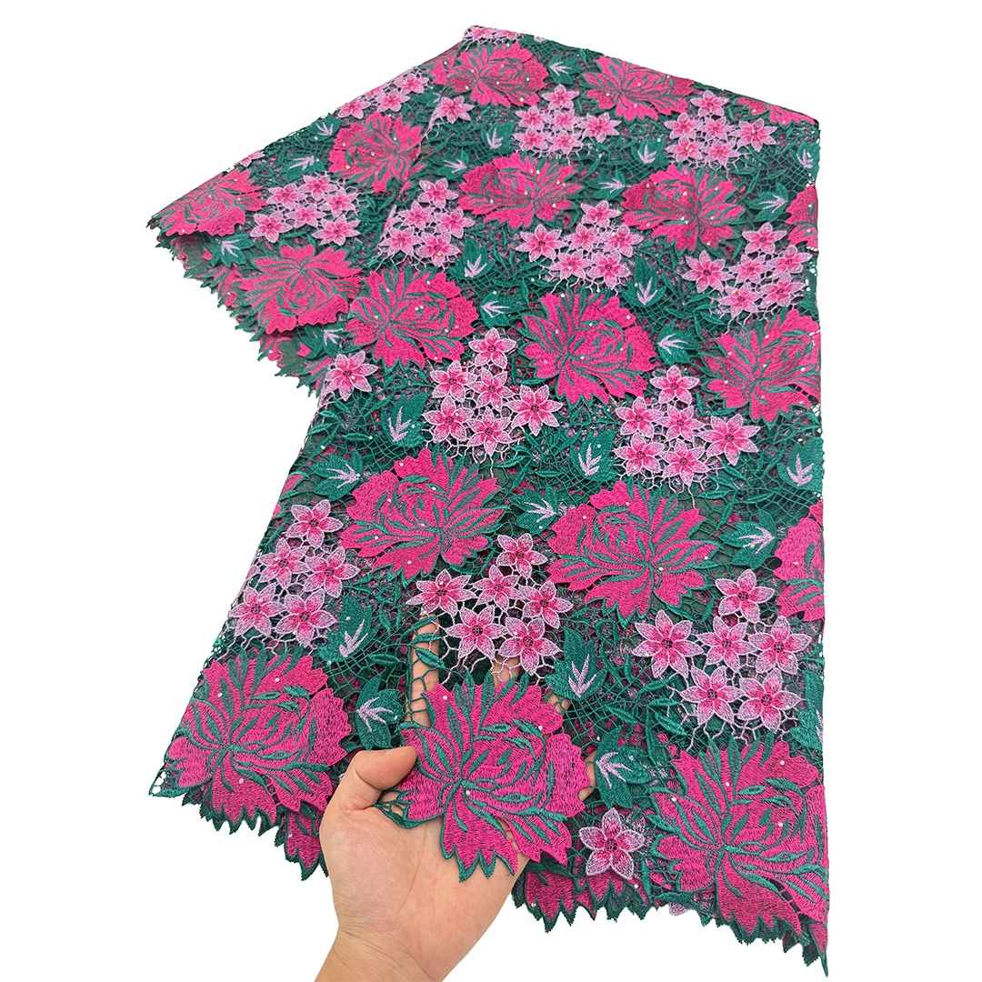 

Cheap African Bicolor Guipure Cord Lace Fabric 2026 High Quality Nigerian Water Soluble Lace Fabrics 5 Yards For Women Wedding