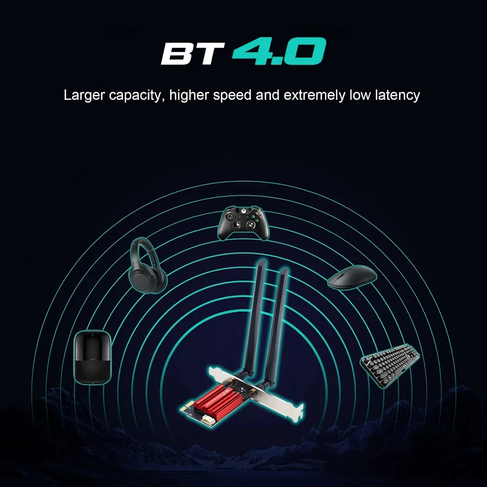 AC1200 WiFi 5 PCIE WiFi محول بطاقة الشبكة اللاسلكية بلوتوث 4.0 ثنائي النطاق 2.4G/5 جيجا هرتز 802.11AC لسطح المكتب ويندوز 7/8/10/11