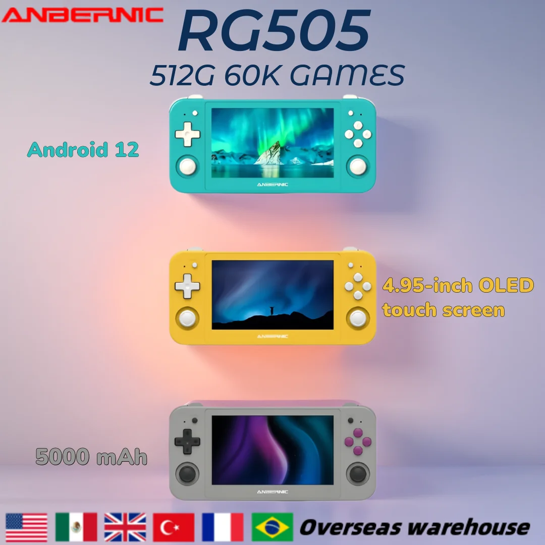 

ANBERNIC RG505 Retro Handheld Game Console 4.95 inch OLED Touch Screen Android 12 PSP GAMES T618 64-bit Built-in Hall Joyctick