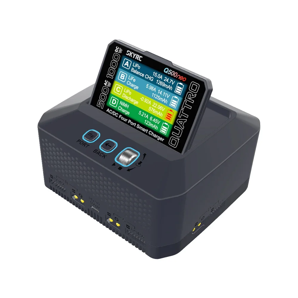 SKYRC Q500neo Charger 4×25A Ports 500W Discharge 16-bit ARM PID Adjustable Power Supply for LiPo LiFe Li-ion LiHV NiMH NiCd Pb