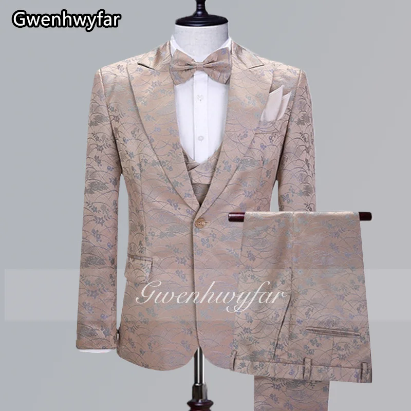 

Gwenhwyfar 2025 New Jacquard Men's Suits 3 Pieces Slim Fit Fashion Wedding Groom Groomsmen Prom Custom Homme Tuxedos