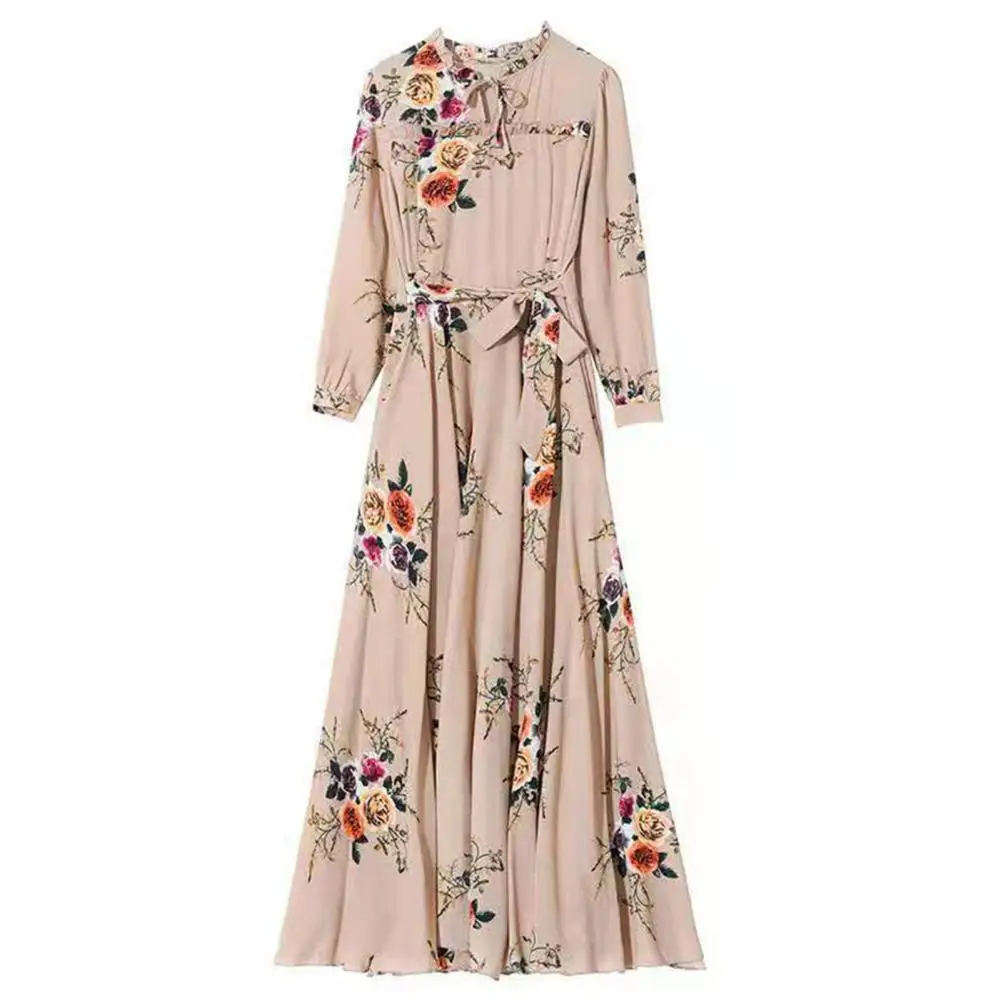 

Spring Maxi Dress Floral Pattern Shirring Edge Women Maxi Dress Loose Hem Full Length Women Maxi Dress Female Clothes