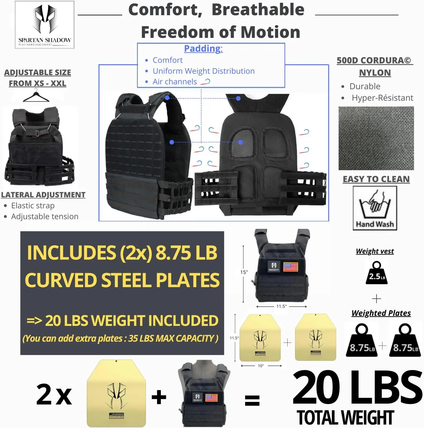 Training Running Walking Adjustable Nylon Black Weighted Vest with Phone Pocket