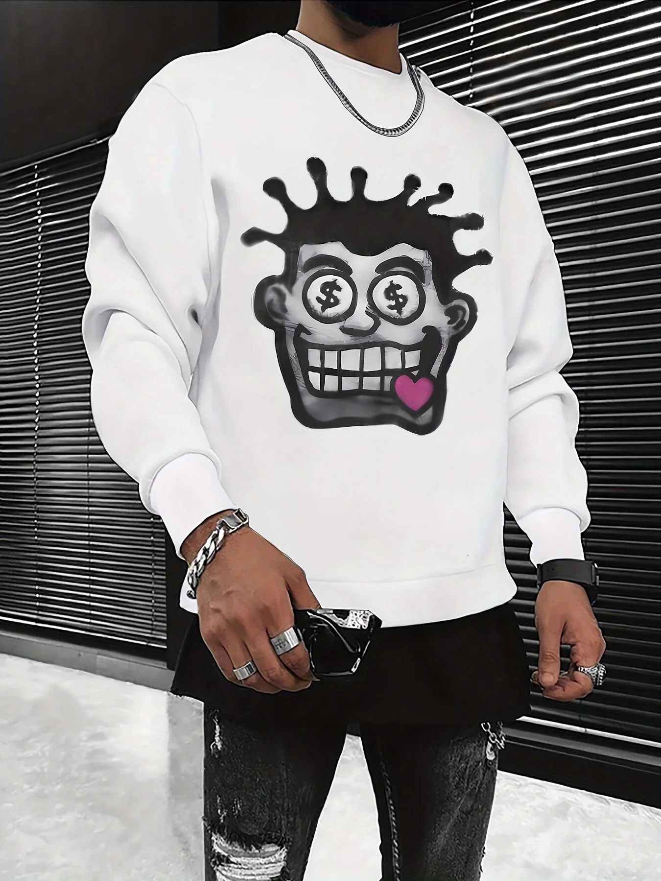 Autumn and winter men's sweater with 3D printing warm and casual suitable for roller skating hip-hop and street wear