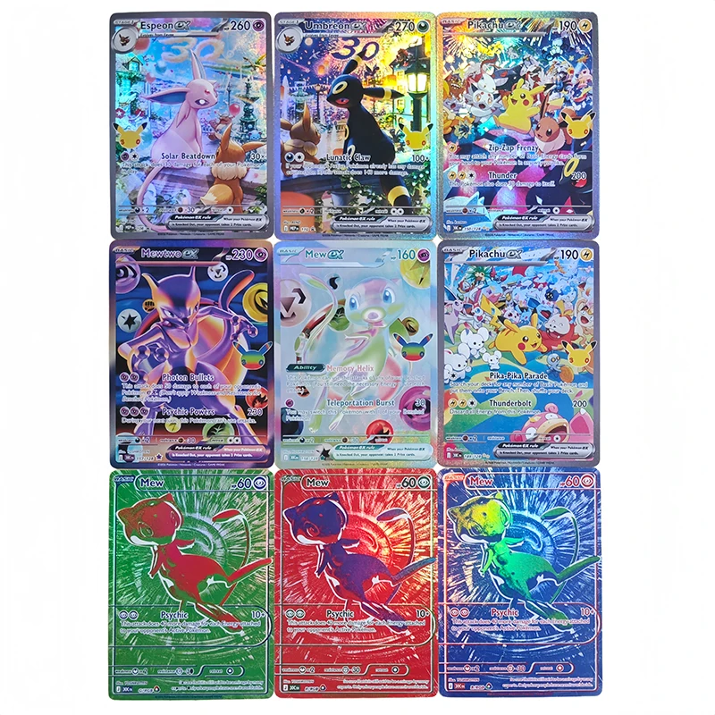30th Anniversary DIY Pocket Monster English Version Espeon Umbreon Mewtwo RGB Mew Card High Quality Game Collection Cards