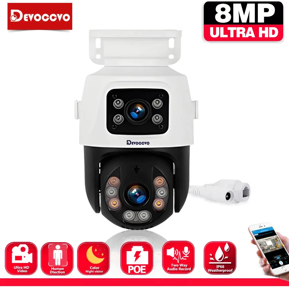 

4K 8MP Outdoor POE IP Security Camera Dual Lens Dual Screen AI Human Detect Auto Tracking POE PTZ Survalance Camera iCSee App