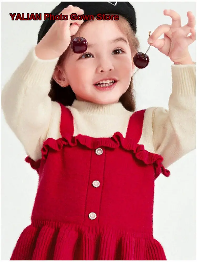 Conjunto de dos piezas de invierno para niñas Disha, top de punto, atuendo de Año Nuevo para niños