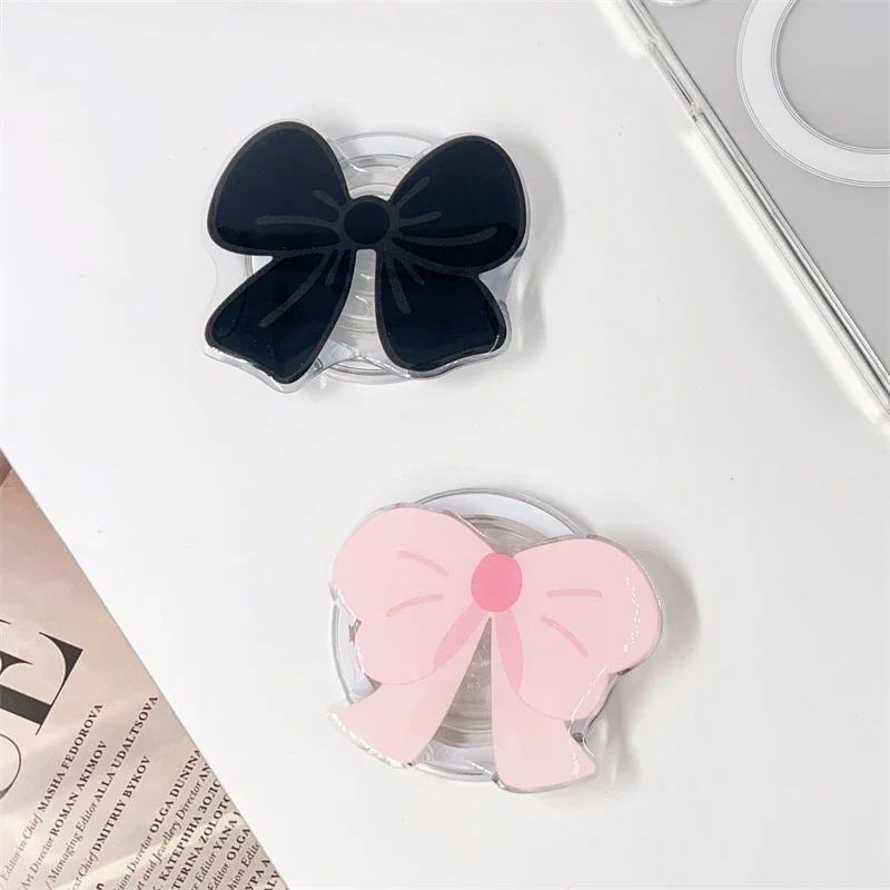 Корейский симпатичный мультяшный черный магнитный держатель с бантом, держатель-подставка для телефона для IPhone 15 для Pad Magsafe Smart Tok