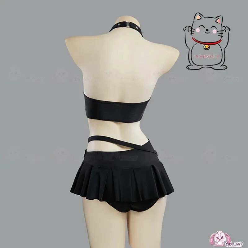 أنيمي القوطية y2k على شكل قلب جوفاء الرقبة تأثيري فاسق الشاطئ تنورة ملابس السباحة حمامات الشمس