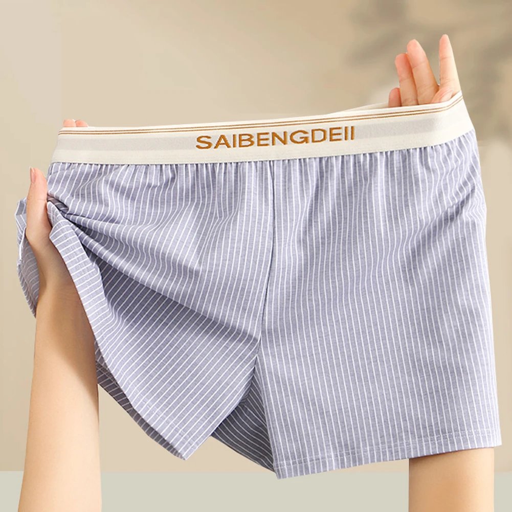 Men Striped Cotton Home Boxer Shorts Loose Men's Boxer Underwear Breathable Sleepwear Soft Trunks Extreme Men's Panties Fashion