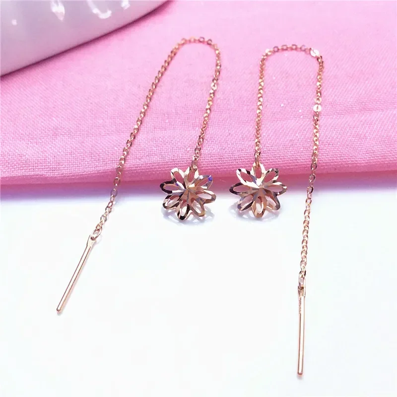 585 Purple Gold New Shiny Hollow Out Small Flower Earlines Plated  14K Rose Gold Minimalist Earrings for Women Party Jewelry