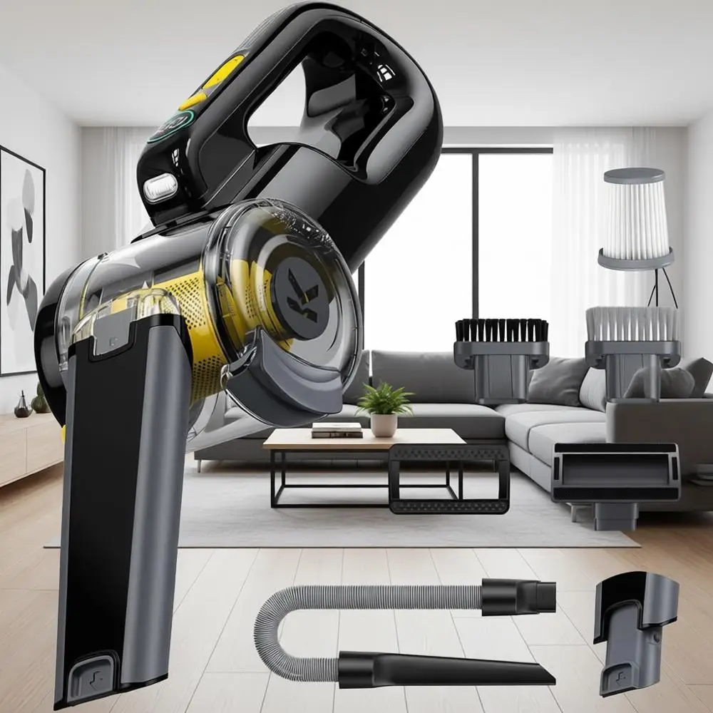 

17000Pa Handheld Vacuum Suction Power, Smart LED Display, Portable or Car Home Pet, Deluxe with Flexible Hose & Pet Brush