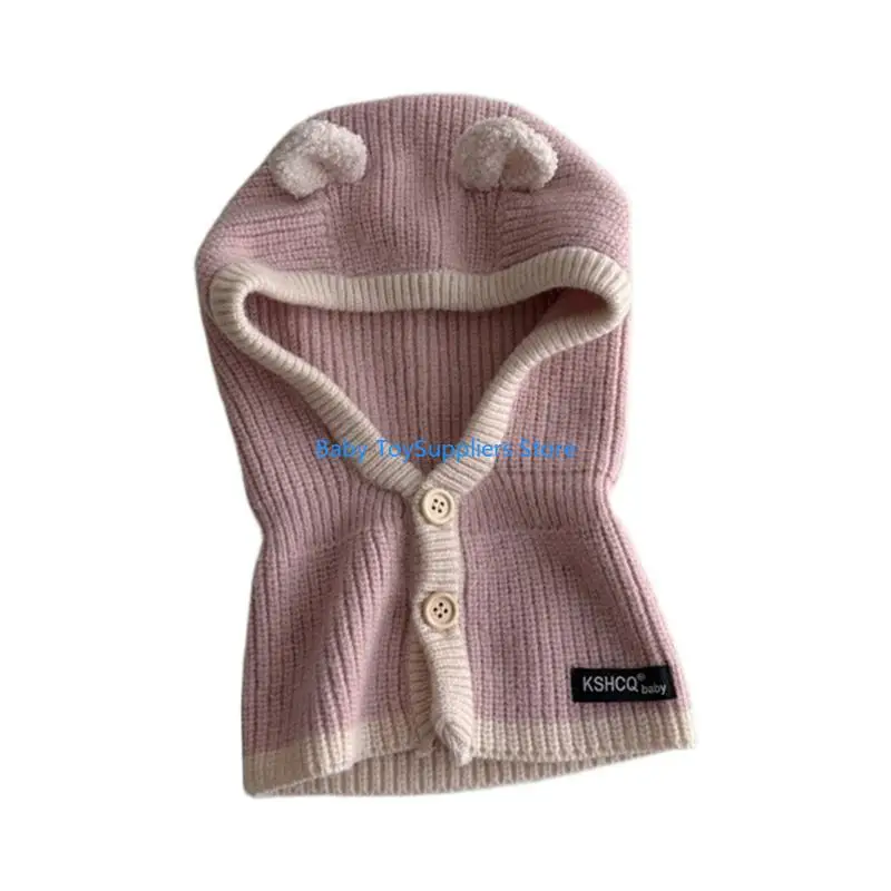 

R1WF Baby Neckerchief Ears Earflap Winter Bonnet Thickened Baby Hat Neck Scarf