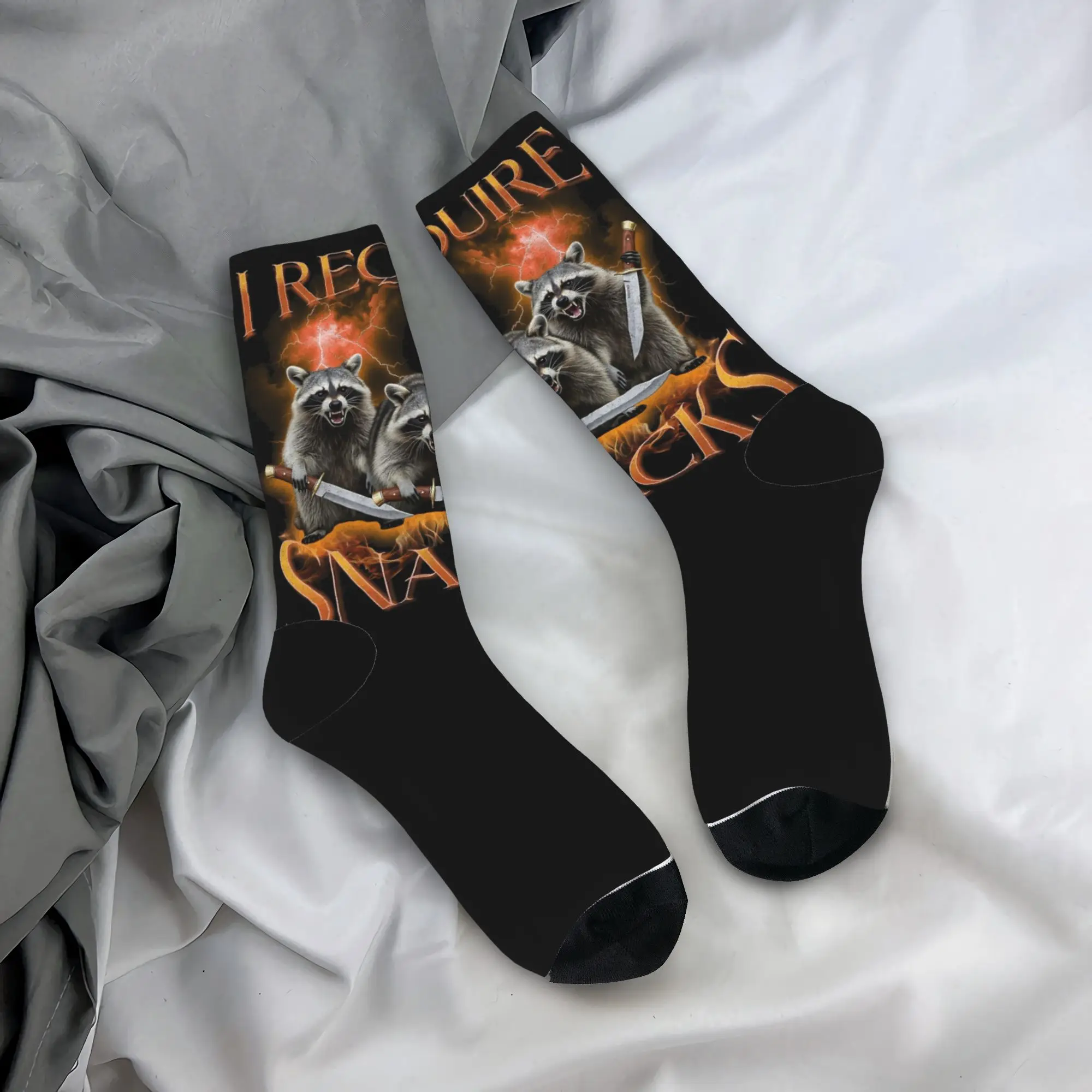 Funny I Require Snacks Feral Raccoon Gang Bootleg Football Socks  Polyester Crew Socks for Women Men Breathable
