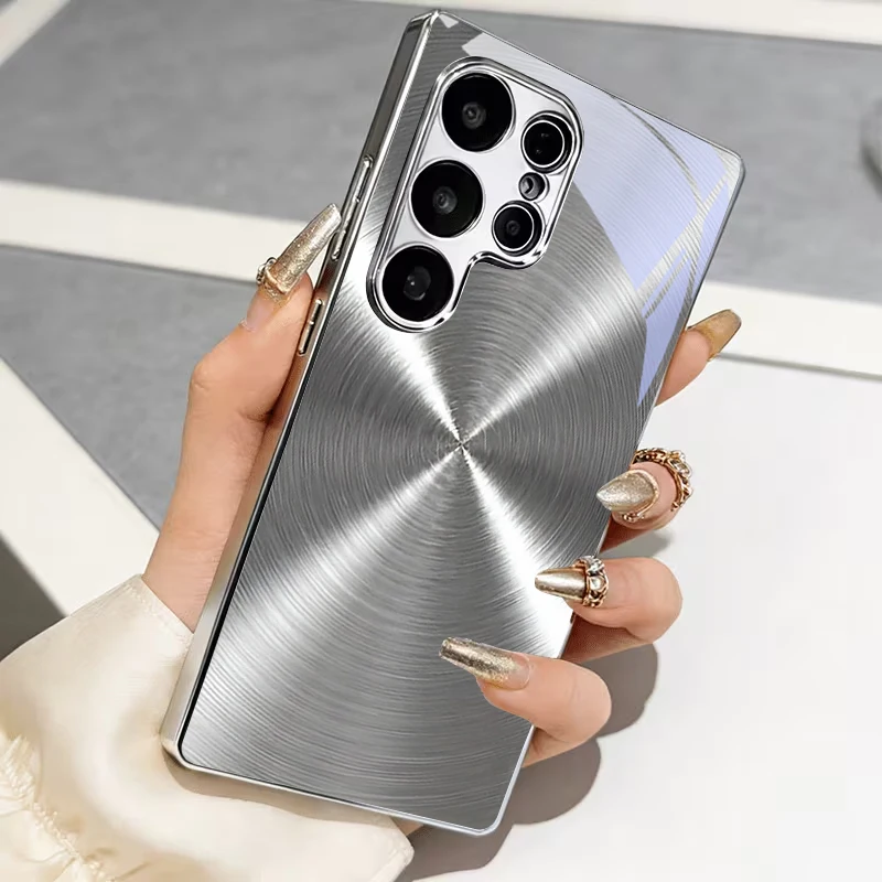 Metallic Concentric Texture Electroplated Silver Phone Case For Samsung A31 A51 A71 A12 A22 A32 A42 A52 A06 A16 A17 A37 57 Cover