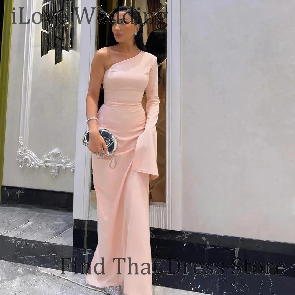 Abito da sera formale con tubino in raso classico monospalla rosa su misura Abito da ballo da sposa senza schienale lungo fino al pavimento