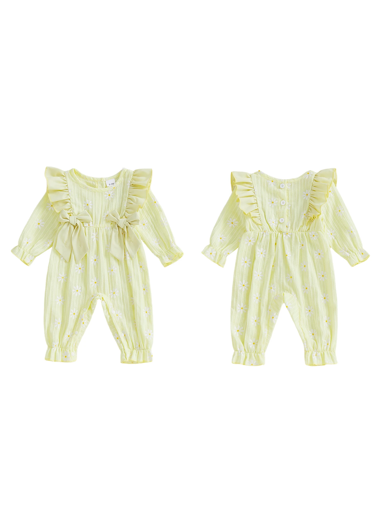 

Очаровательный комбинезон с длинными рукавами и цветочным принтом для малышей, бантом и круглым вырезом — милый осенний комбинезон для маленьких девочек