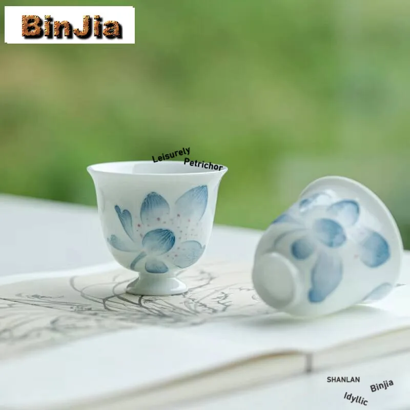 

2pc/lot Japanese Aritayaki Ceramic Teacup Lotus Petal Tea Cup Handmade Thin Body Master Single Mug Pair Mugs Kung Fu Teaset