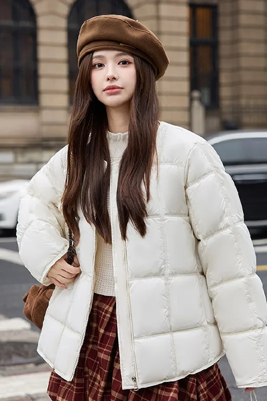 Frauen Rundhals Anti Aging Winter Koreanische Version Einfarbig Baumwolle Jacke Modische High-End Dicke Warme Baumwolle Mantel